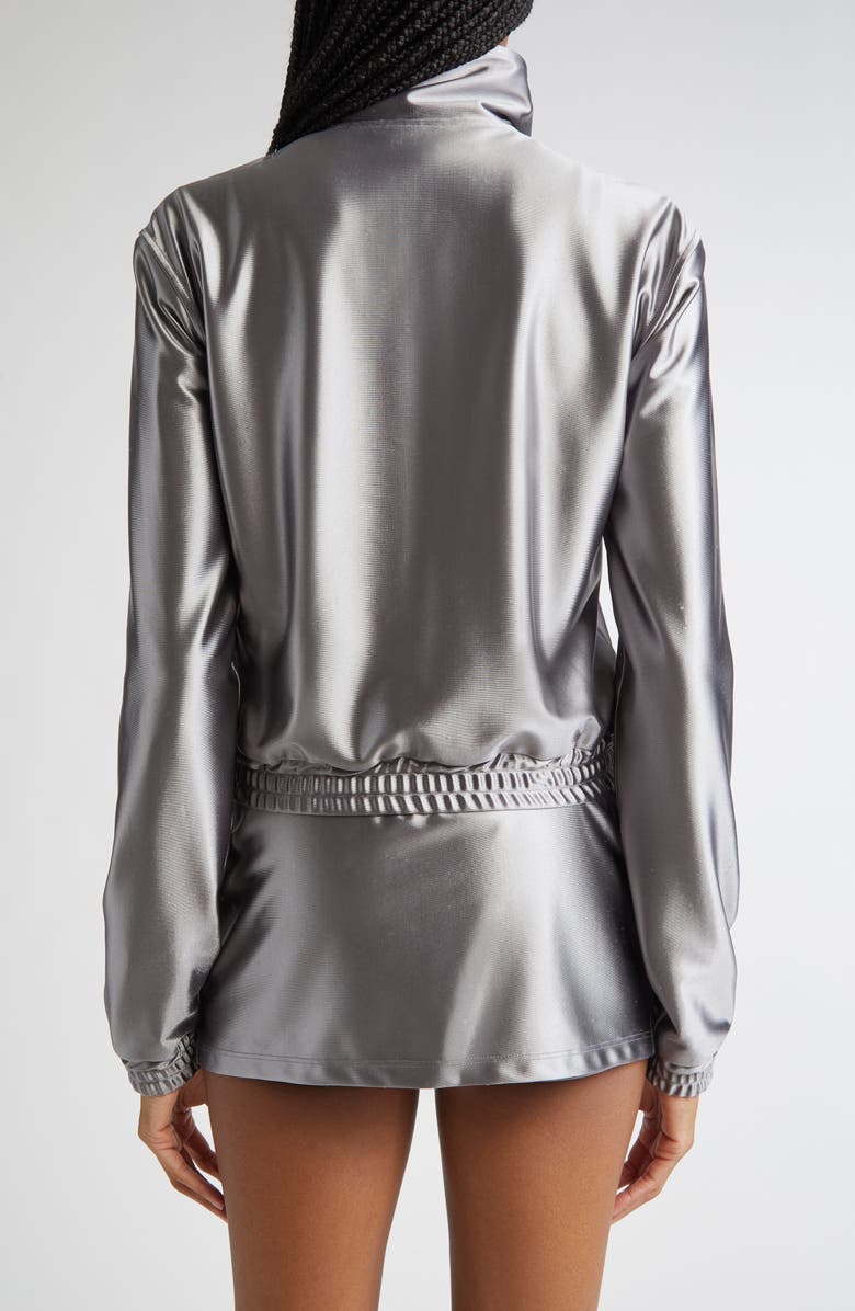 Alexander Wang Shrunken Metallic Faille Jacket, Alternate, color, Alloy