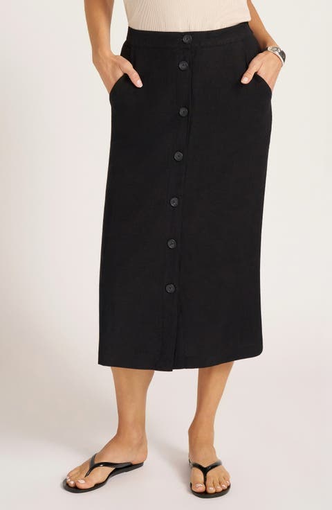 Button Front Midi Skirt