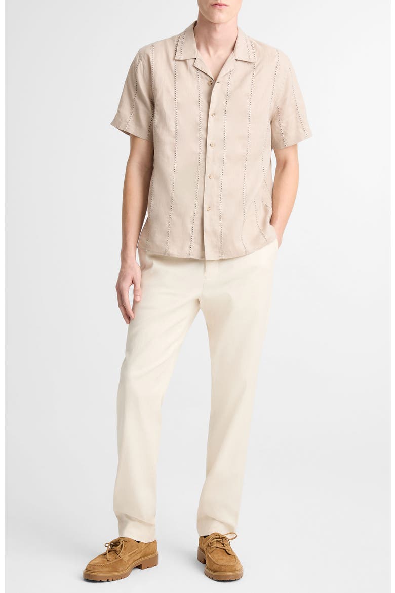 Eyelet Linen Button-Up Shirt, Alternate, color, PUMICE ROCK