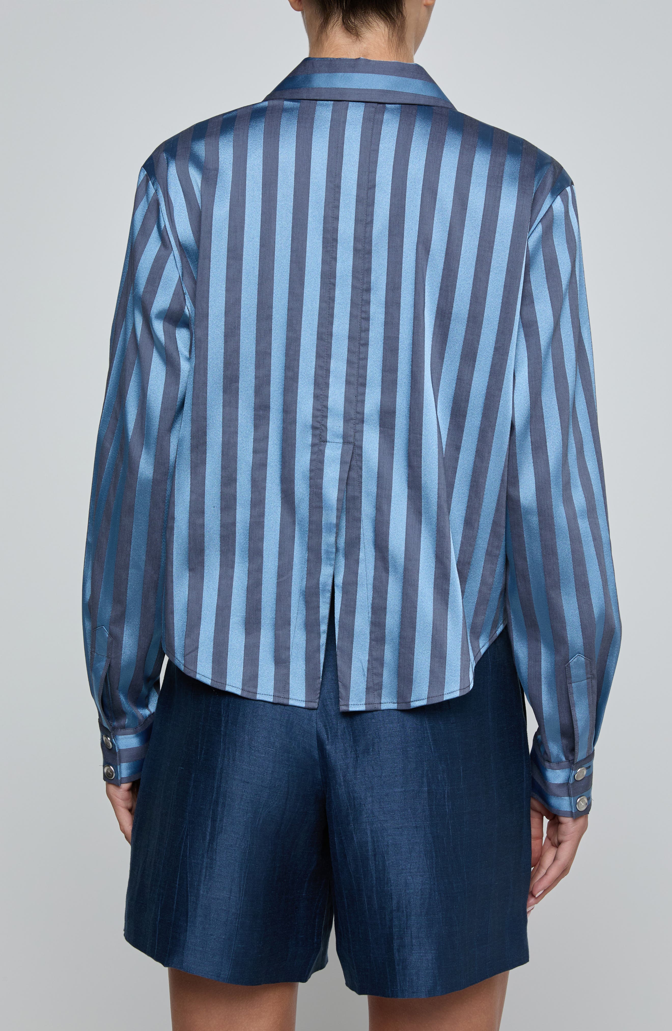 Cosette Stripe High-Low Crop Button-Up Shirt - image 2