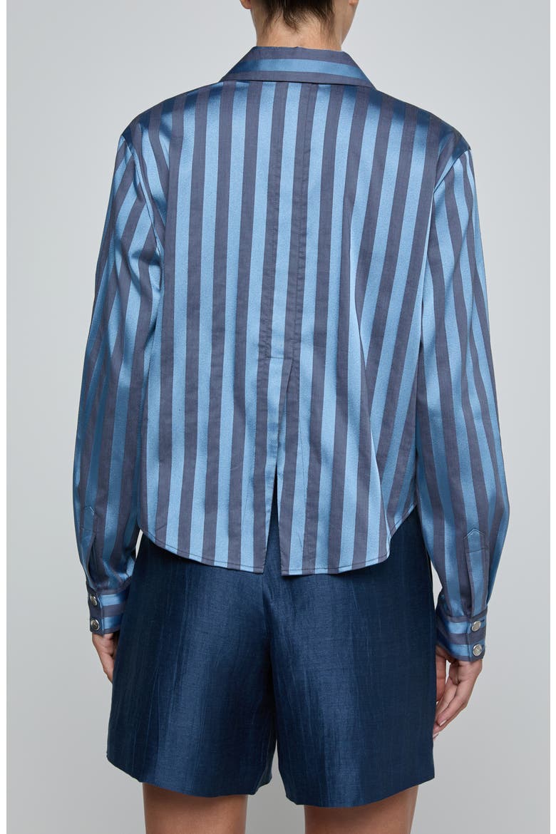 Cosette Stripe High-Low Crop Button-Up Shirt, Alternate, color, BLUE MULTI STRIPE