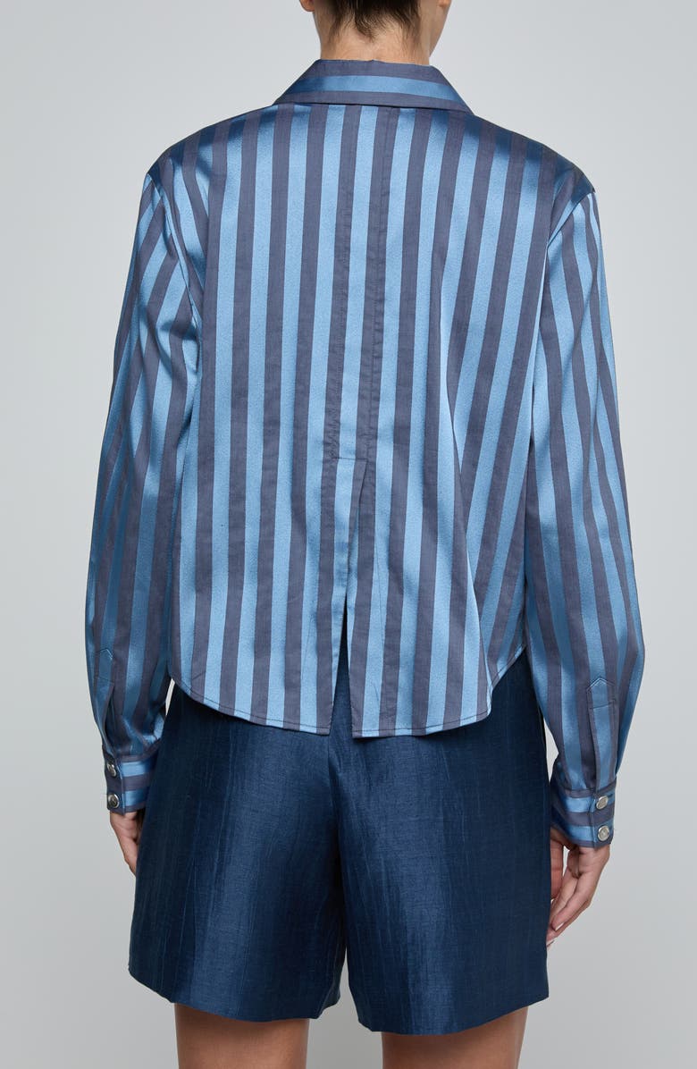 L'AGENCE Cosette Stripe High-Low Crop Button-Up Shirt, Alternate, color, Blue Multi Stripe