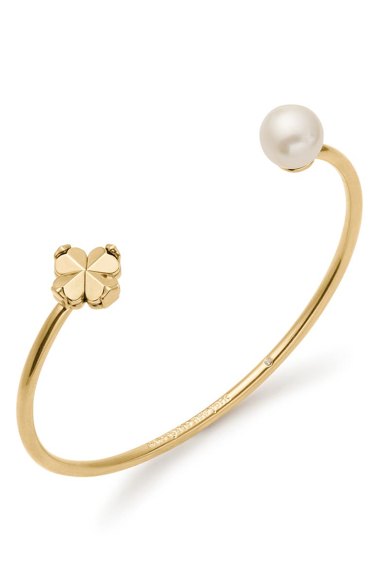 Kate Spade New York spade flower faux pearl cuff bracelet, Alternate, color, Gold