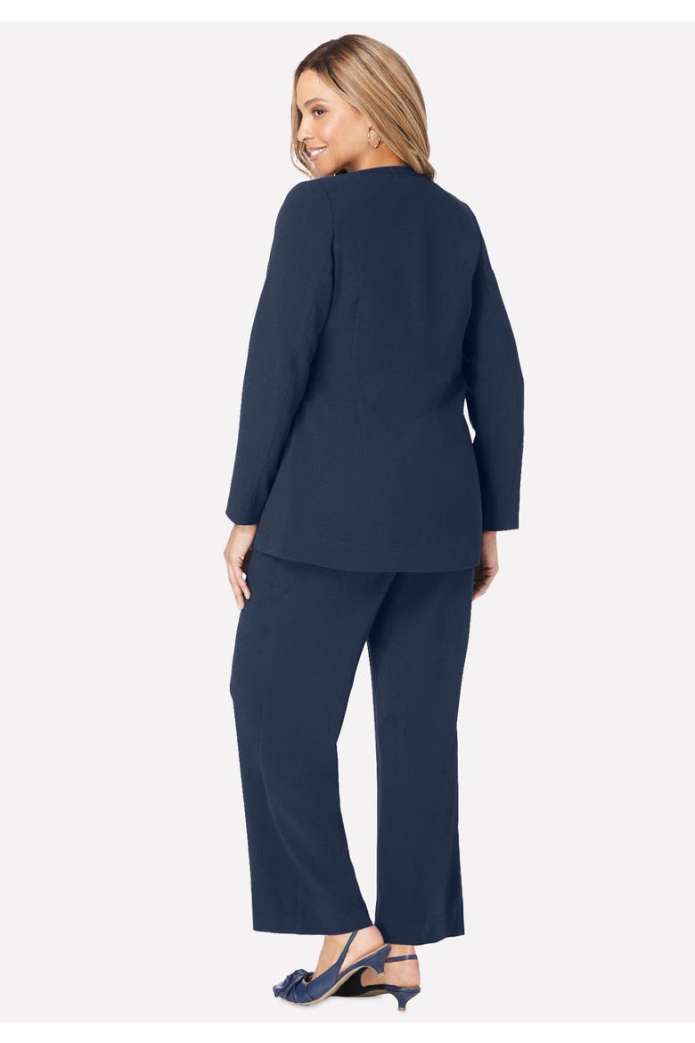 2-Piece Faux Wrap Pantsuit, Alternate, color, NAVY