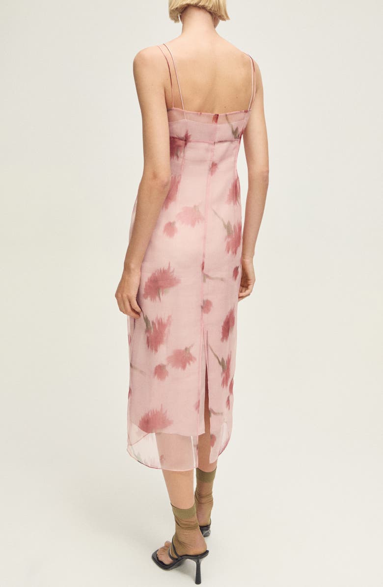 MANGO Floral Print Chiffon Overlay Midi Dress, Alternate, color, Pastel Pink