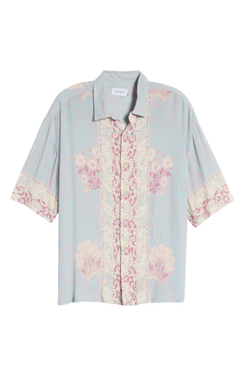 Topman Oversize Border Button-Up Shirt, Alternate, color, 