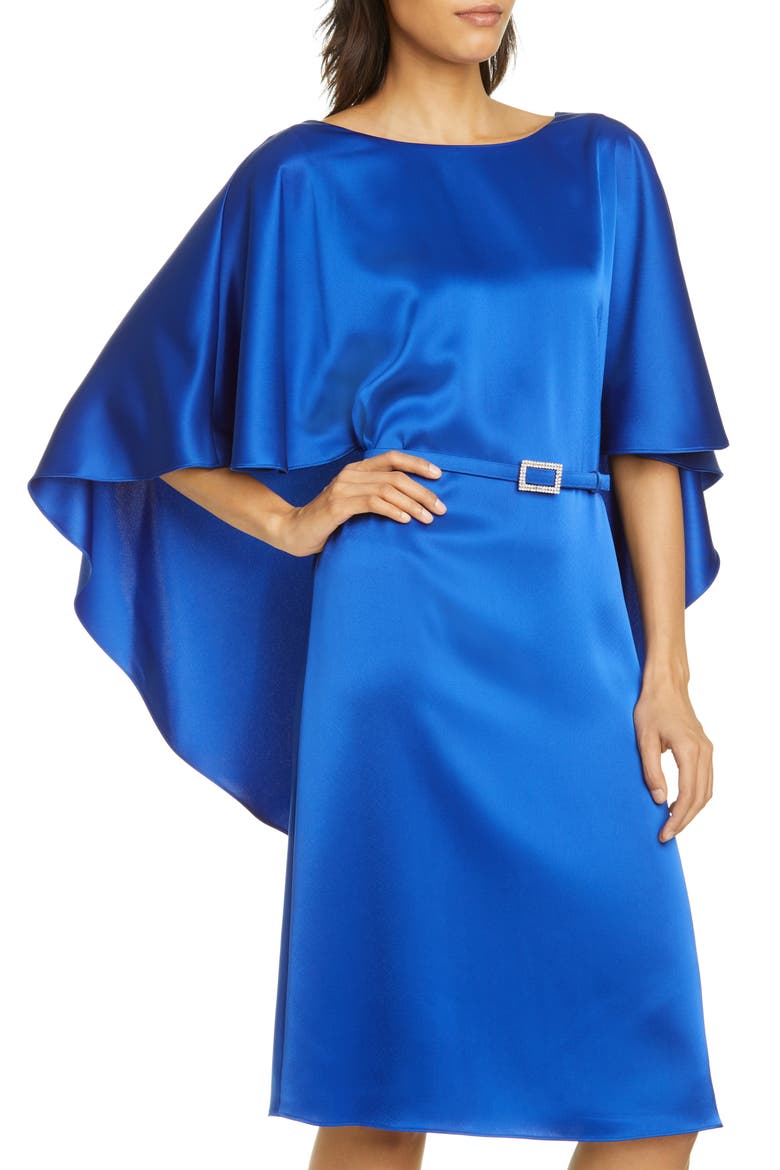 Cape Back Lightweight Liquid Satin Dress, Alternate, color, ELECTRIC BLUE