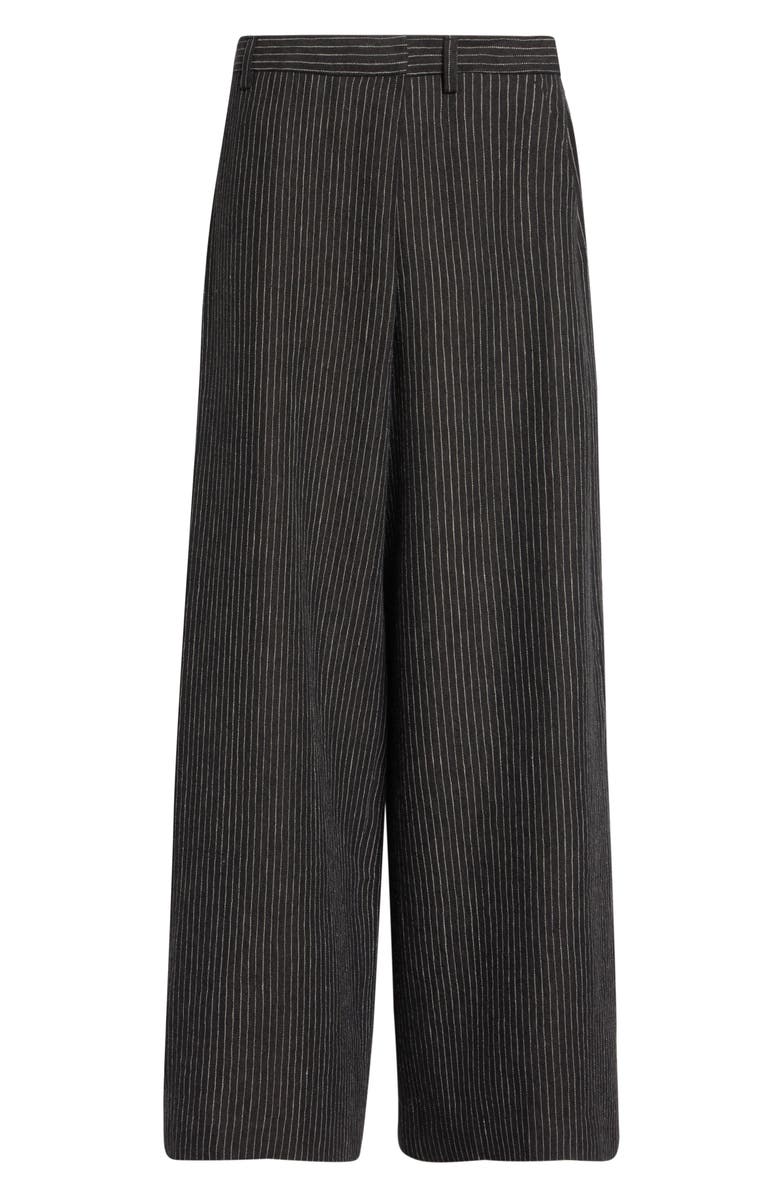 R13 Oversize Crossover Pinstripe Linen & Virgin Wool Pants, Alternate, color, Brown Stripe