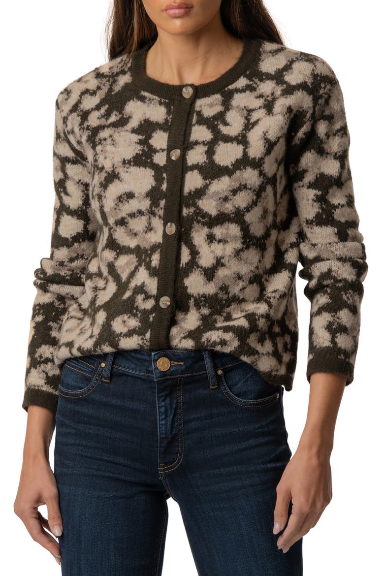Sadie Leopard Print Cardigan, Main, color, BROWN