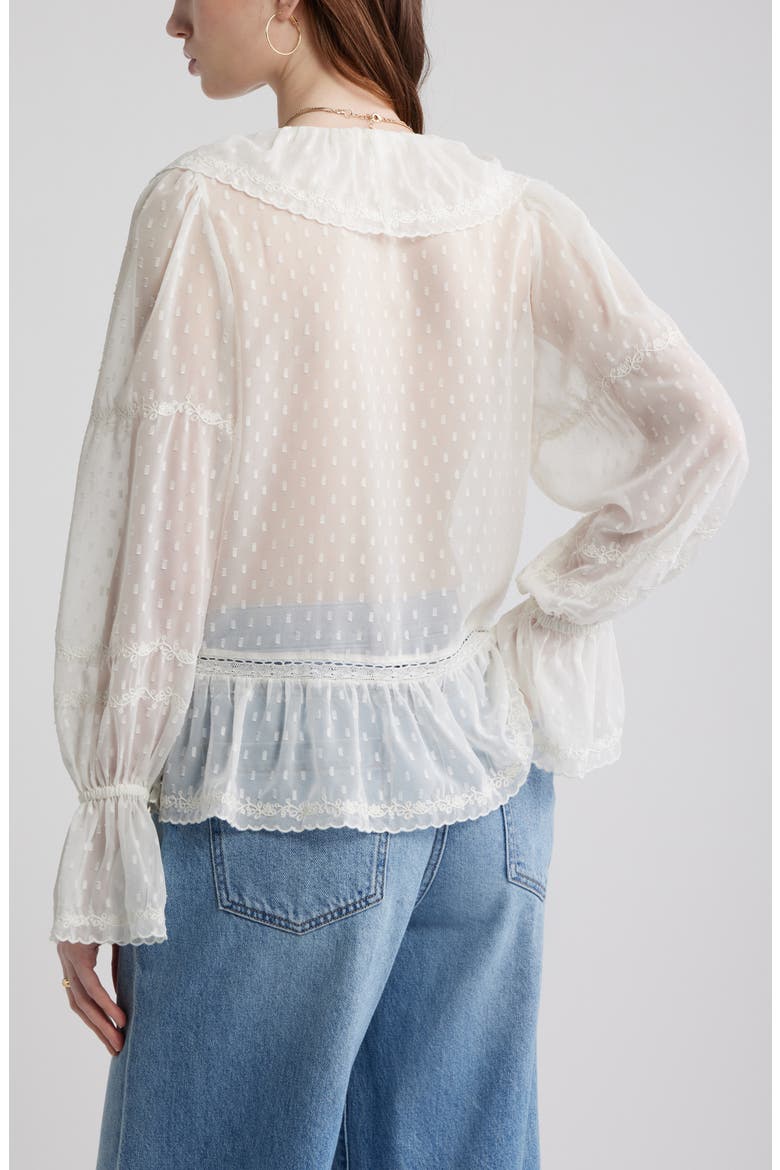 Embroidered Ruffle Peplum Clip Dot Chiffon Top, Alternate, color, IVORY EGRET