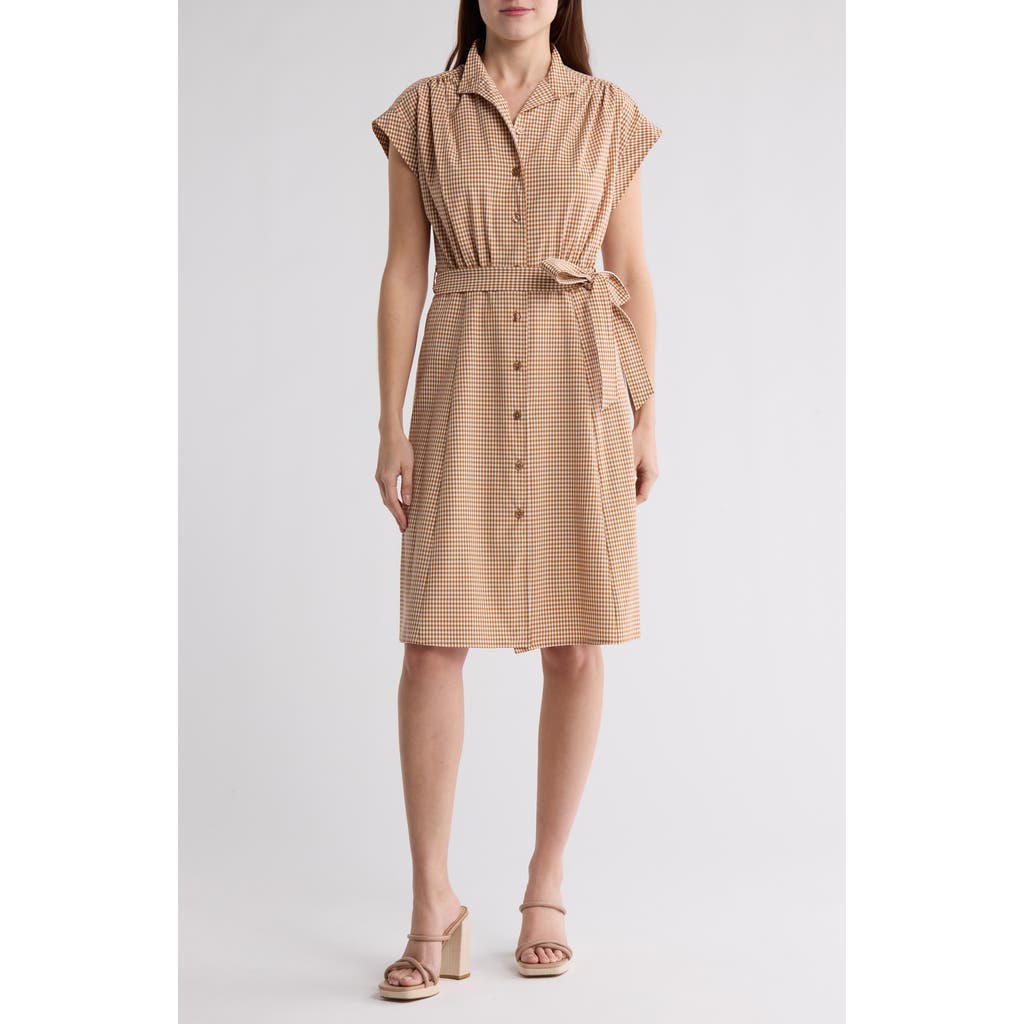 Calvin Klein Comm Check Shirtdress In Luggage.wht