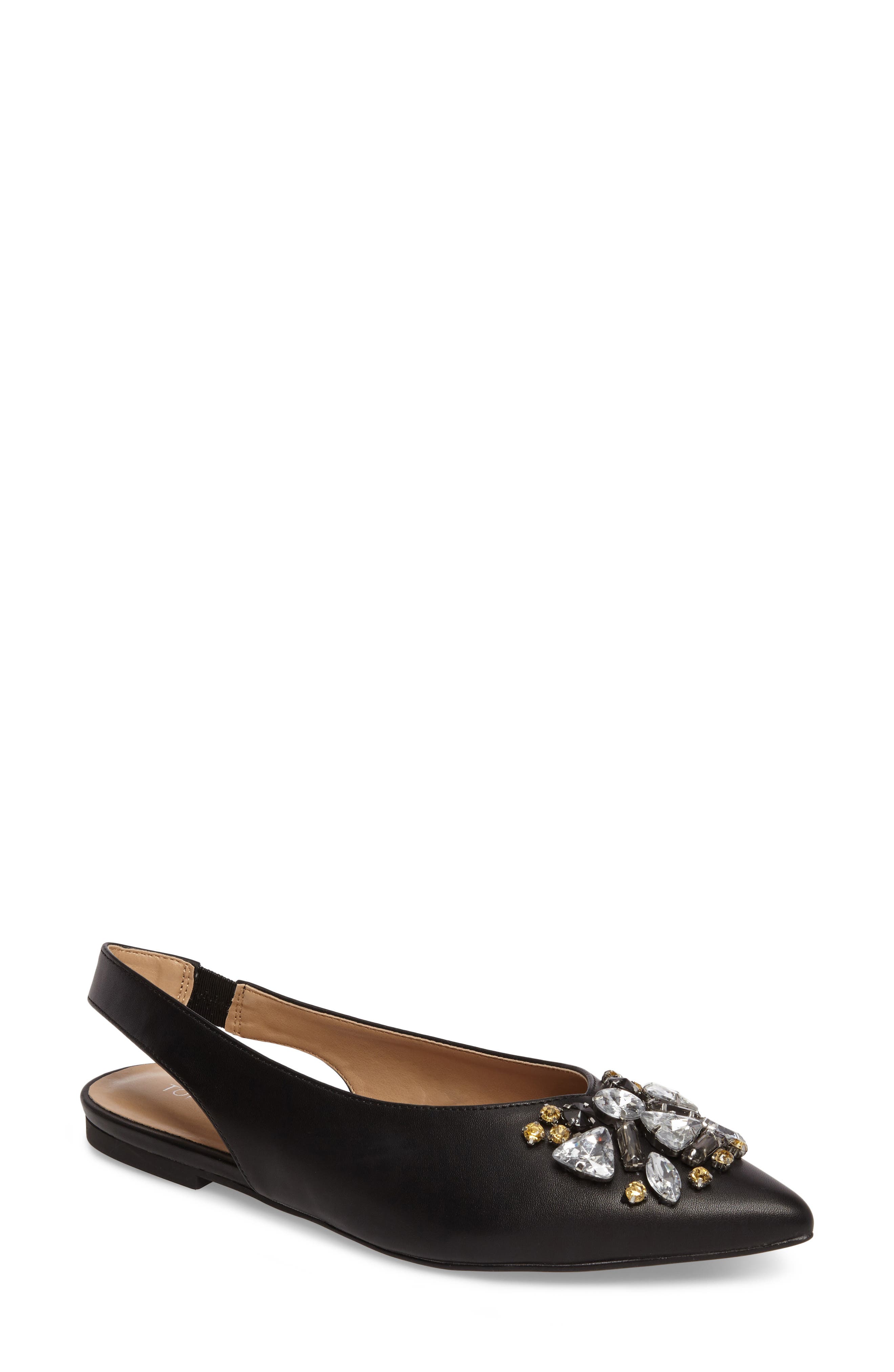Ava Embellished Slingback Flat, Main, color, BLACK