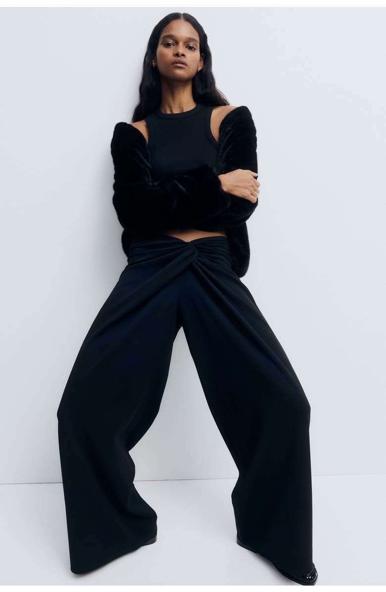 H&M Twisted-detail Trousers, Alternate, color, Black