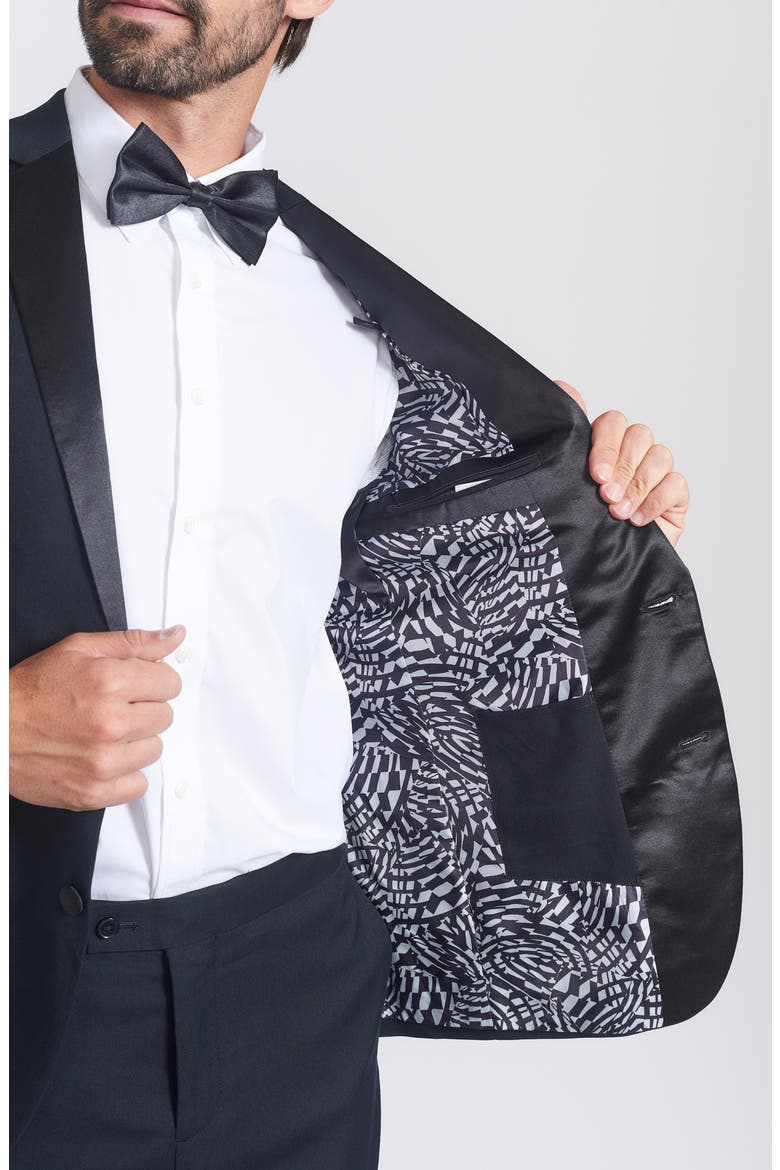 Slim Fit Satin Notch Lapel Tuxedo, Alternate, color, BLACK