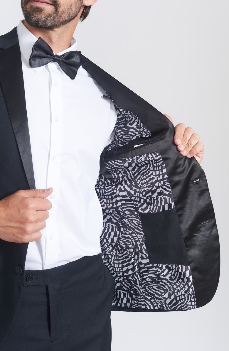 SAVILE ROW CO Slim Fit Satin Notch Lapel Tuxedo, Alternate, color, Black