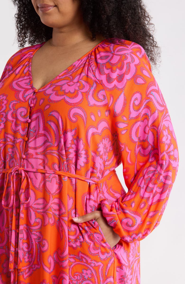 SUGARLIPS Marinda Floral Print Long Sleeve Maxi Dress, Alternate, color, Orange-Fuchsia