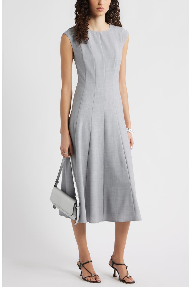 Seamed Wool Blend Midi Dress, Alternate, color, GREY HEATHER