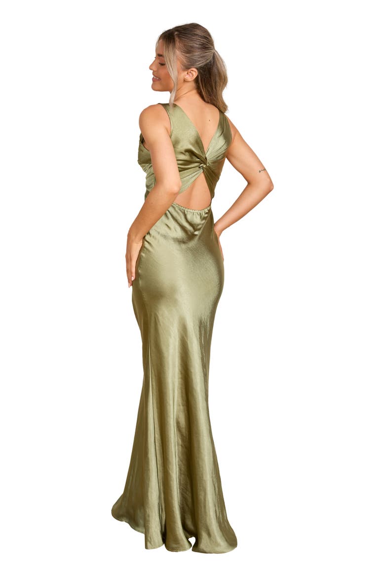 Twist Back Satin Bridesmaid Dress, Alternate, color, Moss Green
