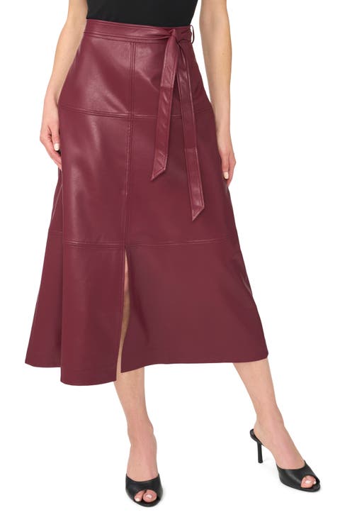 Seamed Tiered Faux Leather Midi Skirt