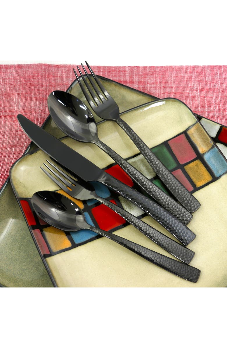 Gibson Elite Stonehenge 20 Piece Flatware Set, Alternate, color, Black