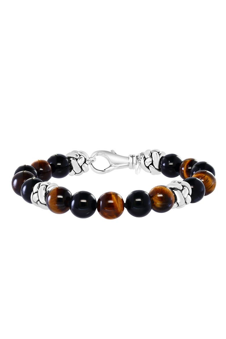 925 Sterling Silver Midnight Luxe Tiger Eye & Onyx Beaded Bracelet, Main, color, Black