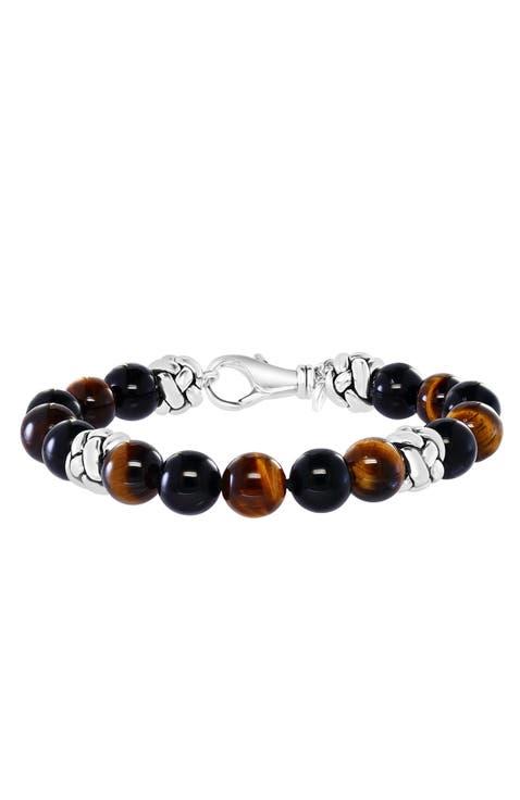 925 Sterling Silver Midnight Luxe Tiger Eye & Onyx Beaded Bracelet
