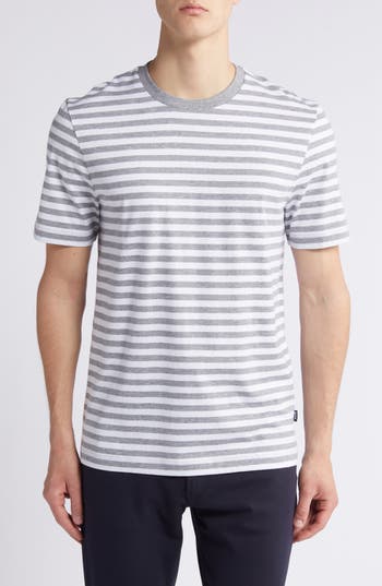 Hugo Boss Boss Tiburt Stripe T-shirt In Silver