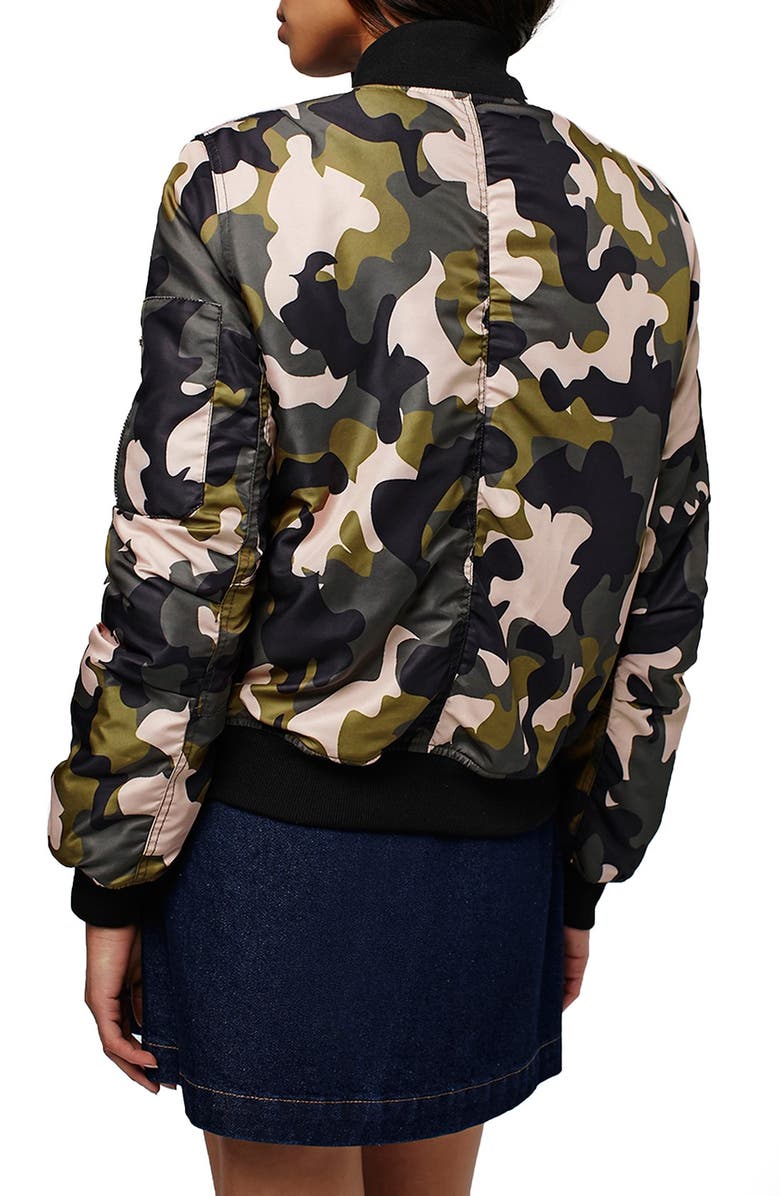 Topshop Camo MA1 Bomber Jacket, Alternate, color,