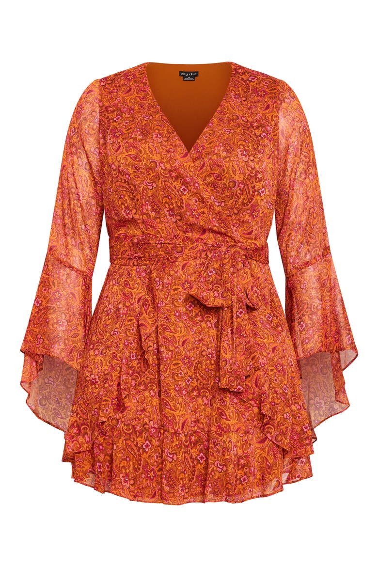 Lexi Long Sleeve Faux Wrap Minidress, Alternate, color, PAISLEY