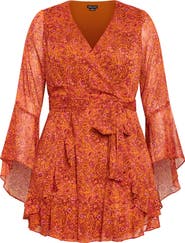 City Chic Lexi Long Sleeve Faux Wrap Minidress