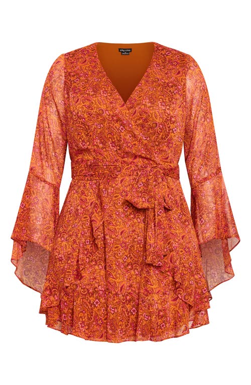 City Chic Lexi Long Sleeve Faux Wrap Minidress In Multi