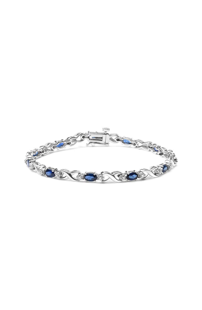 Haus of Brilliance 10K Gold Sapphire & 1/10 Cttw Diamond "X" Link Bracelet, Main, color, White