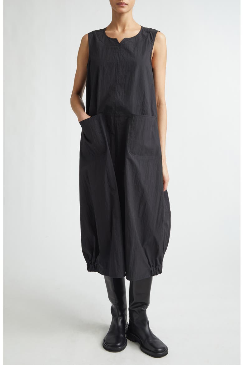 Sleeveless Cotton & Nylon O-Line Dress, Main, color, BLACK