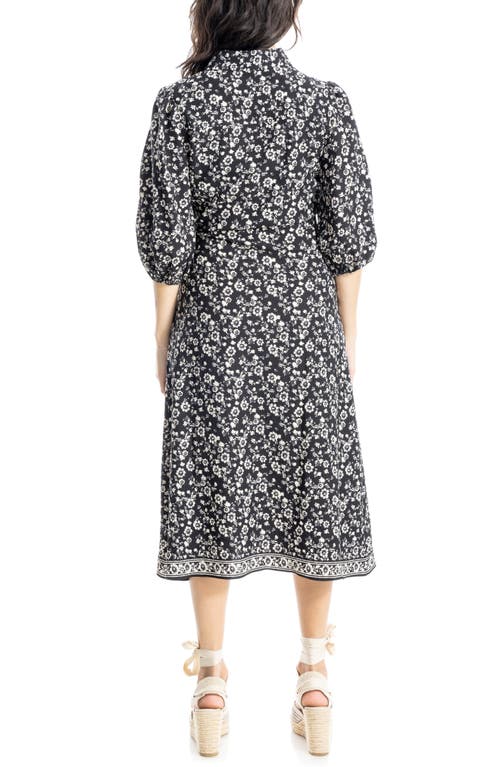 Max Studio Puff Sleeve Shirtdress In Poppies Ikat Silhouette