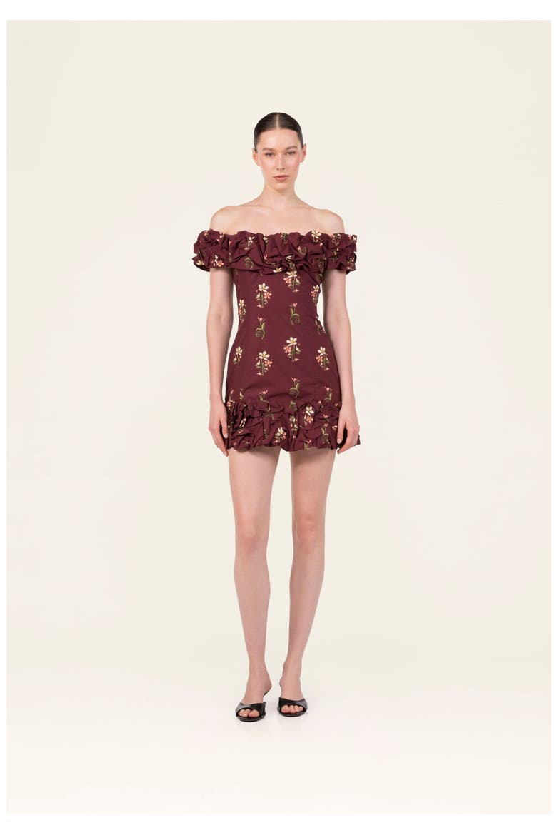 Jardin Noche Mini Dress, Alternate, color, Burgundy