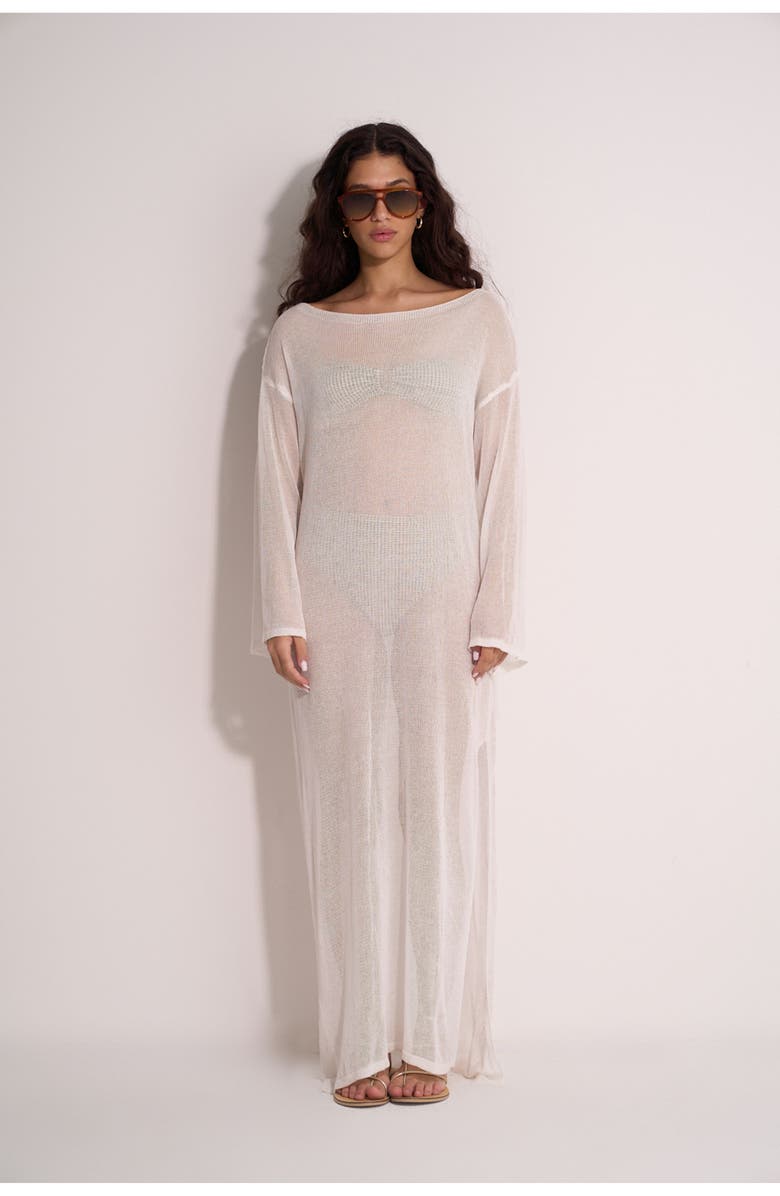 Gottex Beach Life Classic Fishnet Long Sleeve Beach Dress, Main, color, White