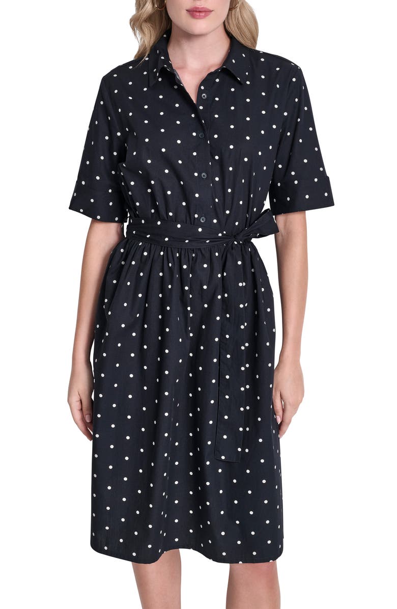 DKNY Tie Waist Shirtdress, Alternate, color, Spring Navy