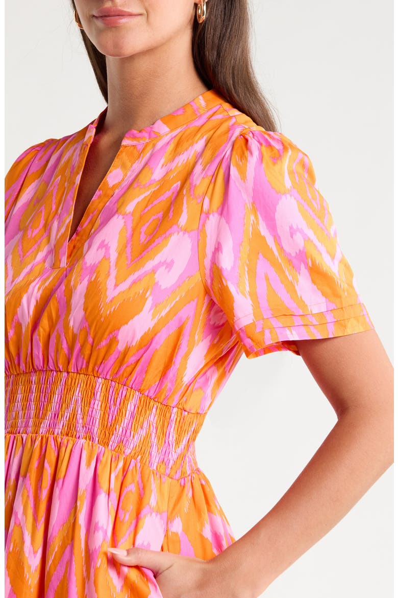 Belraj Ikat Print Cotton Poplin Maxi Dress, Alternate, color, ORANGE-PINK