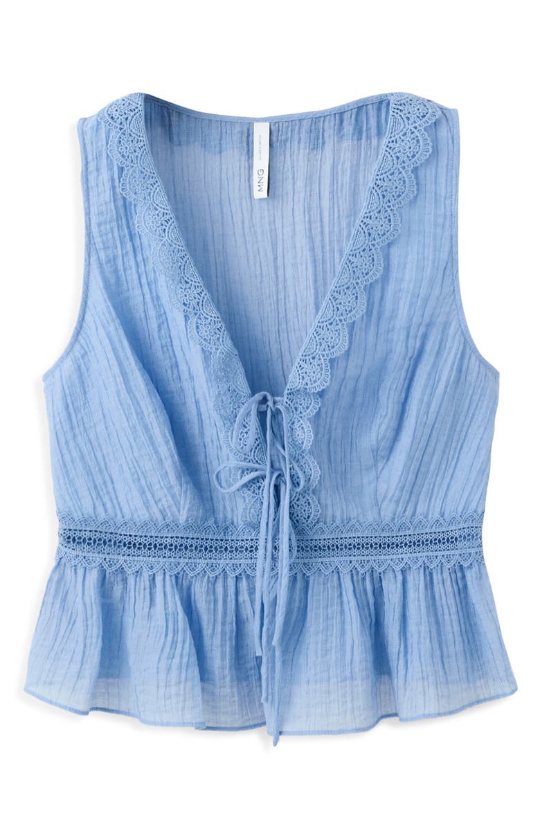 MANGO Elena Lace Peplum Top, Alternate, color, Sky Blue