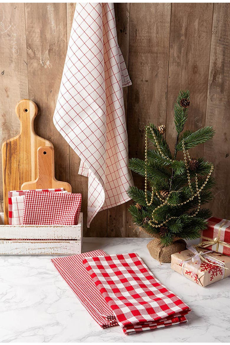 Heavyweight Dishtowel & Dishcloth Set/6, Alternate, color, Holiday Checks