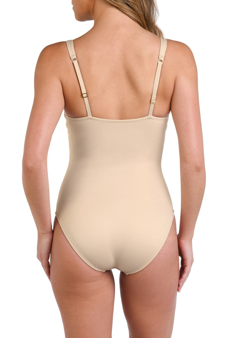 Luxe Plunge Keyhole Compression One-Piece Swimsuit, Alternate, color, SAND
