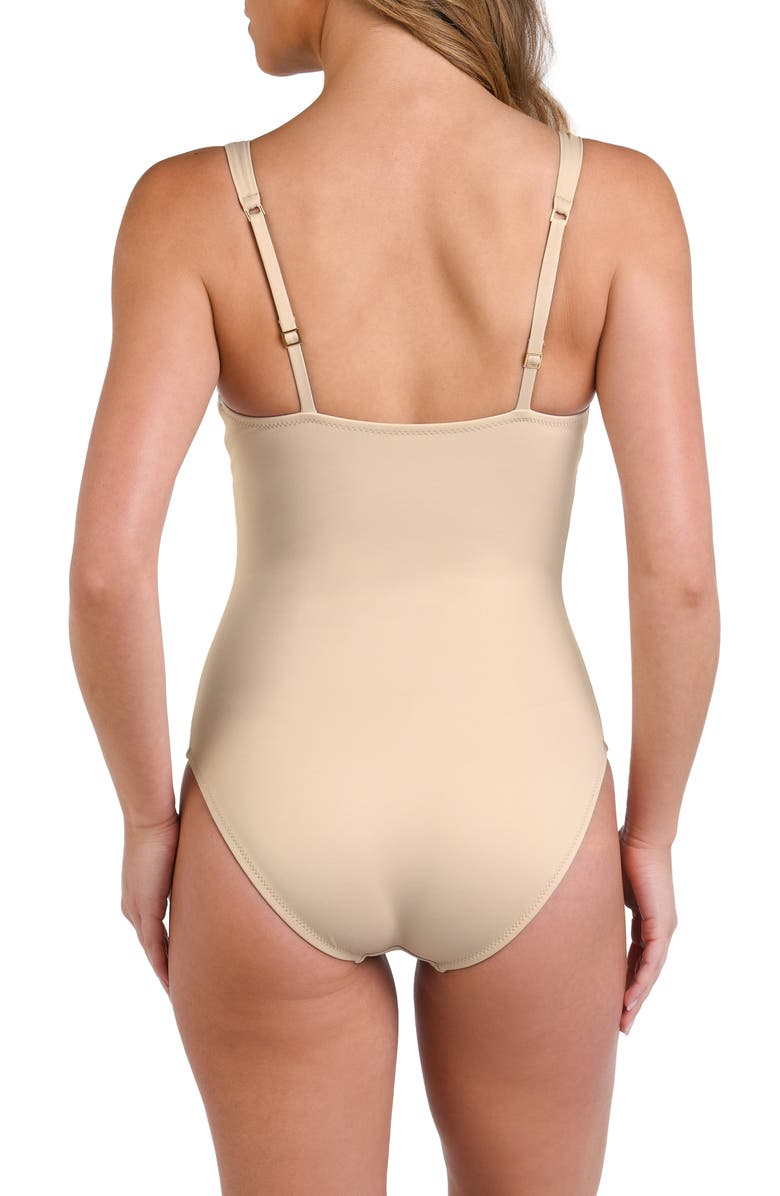 La Blanca Luxe Plunge Keyhole Compression One-Piece Swimsuit, Alternate, color, Sand