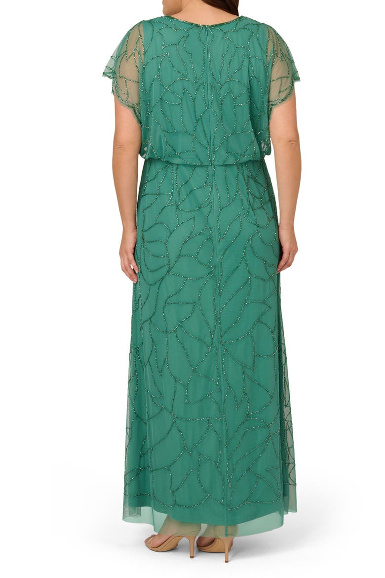 Beaded Mesh Blouson Gown, Alternate, color, JUNGLE GREEN