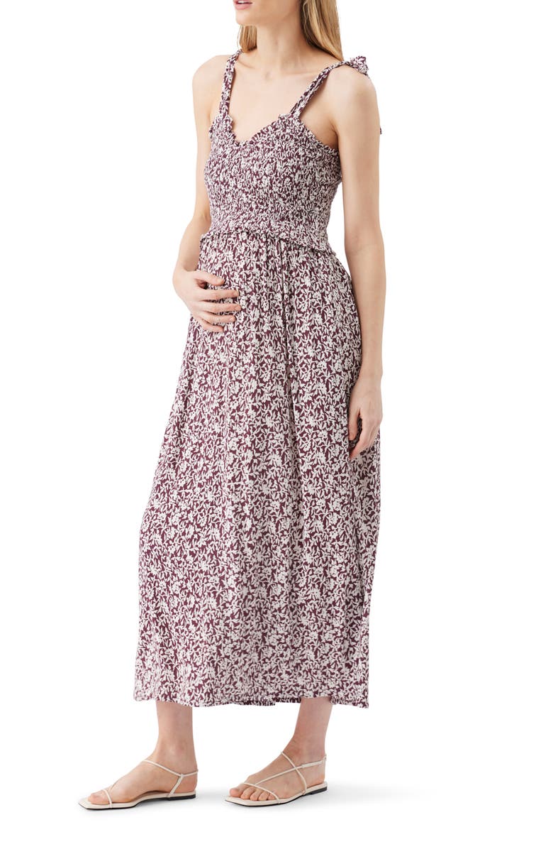 Ripe Maternity Dana Shirred Dress, Alternate, color, Maroon / White