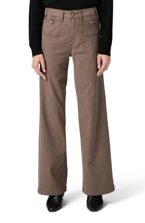 Anessa Button Pocket High Waist Wide Leg Jeans (Vintage Mushroom Taupe)