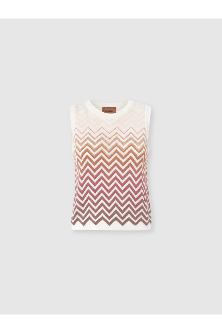 Sleeveless Top In Cotton And Viscose Chevron Dégradé, Alternate, color, Pink & Rust