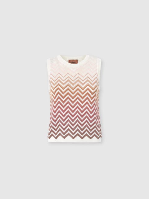 Sleeveless Top In Cotton And Viscose Chevron Dégradé