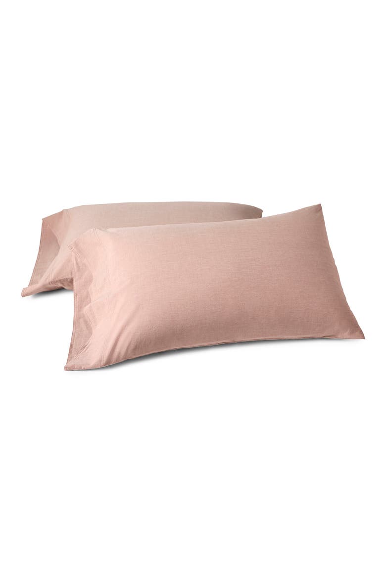 Crinkled Organic Cotton Percale Pillowcases, Main, color, PRALINE CHAMBRAY