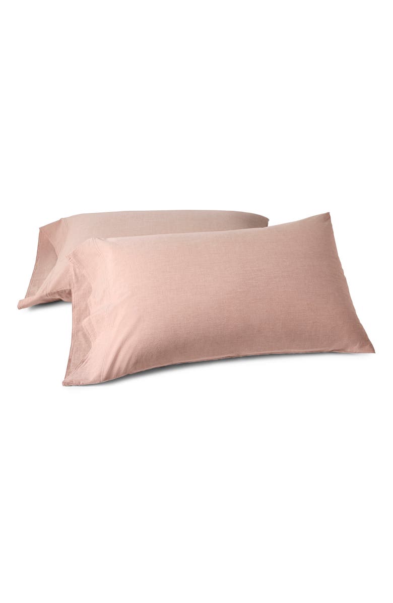 Coyuchi Crinkled Organic Cotton Percale Pillowcases, Main, color, Praline Chambray