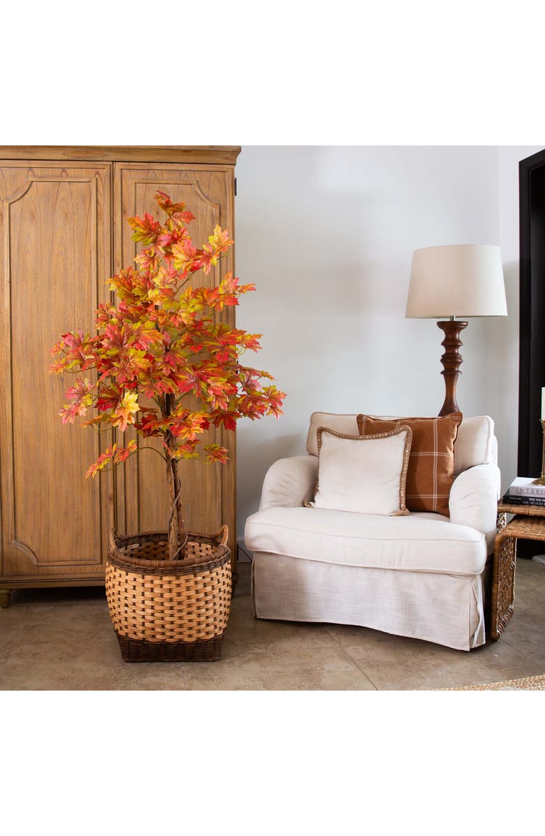 NEARLY NATURAL 5-Foot Autumn Deluxe Maple Artificial Tree, Alternate, color, Orange
